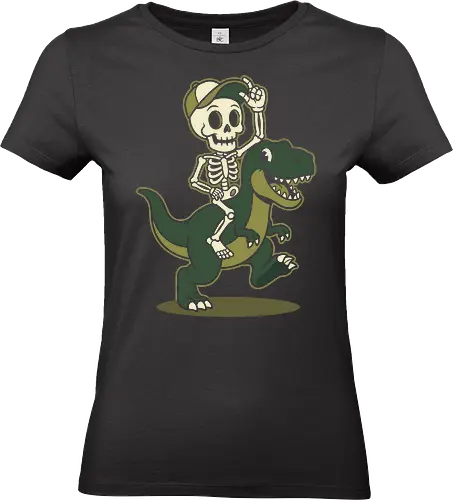 The Rad Skeleton Rider - funny skeleton shirt, t-rex rider graphic tee, dinosaur and skull merch, retro cartoon apparel, quirky streetwear clothing, cute spooky design, funny halloween shirt, skater skeleton graphic, smiling jurassic dinosaur, vintage sticker aesthetic - Standard T-Shirt (Frauen)