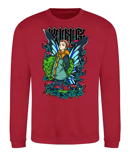 King Fairy Wings - king, seven deadly sins, fairy king, anime art, manga style, fantasy hero, anime design, colorful aesthetic - Sweatshirt