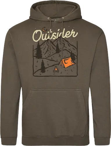 Outsider - nature, hiking, camp, pun, optimistic, camping, hike, adventure, mountains, landscape, outside, outsider - Standard Hoodie