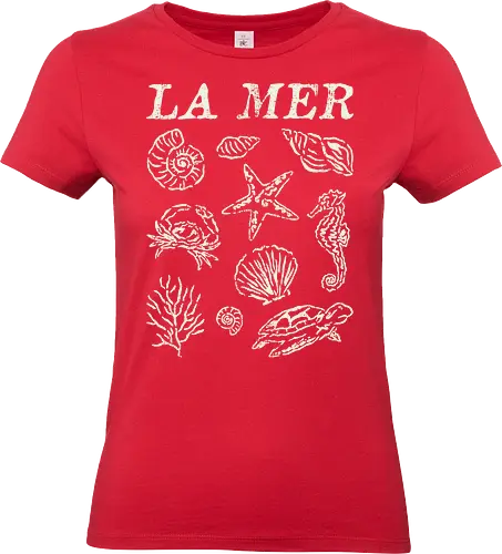La Mer - sea, coastal, beach, vacation, summer, ocean, seahorse, seaturtle, crab, shell, seashell, starfish, waves, mer, cute - Standard T-Shirt (Frauen)