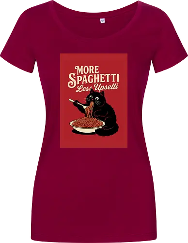More spaghetti less upsetti hungry cat spaghetti  - cat, hungry cat, spaghetti, food, funny cat, cat lover, spaghetti lover - Damen T-Shirt