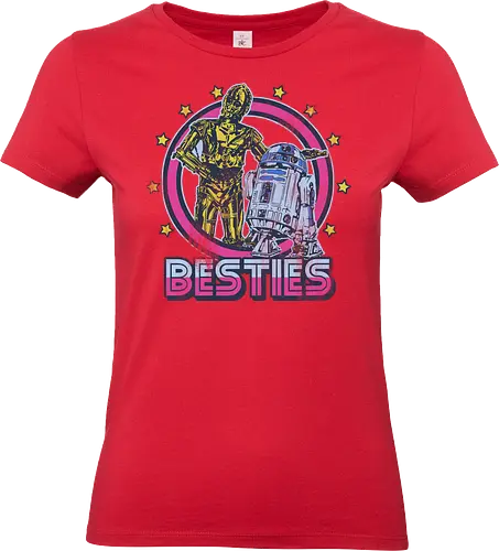 Retro Roboter Besties – Bestes Duo der Galaxis - roboter besties kunst, retro roboter duo, galaxis freunde design, vintage roboter druck, sci-fi besties kunst, goldener roboter duo, roboter freundschaft retro, science fiction kunst, protokoll roboter design, astromech roboter kunst, besties galaxis druck, sci-fi vintage abzeichen, ikonisches roboter duo, Space Opera, retro weltraum freunde, bunte roboter kunst - Standard T-Shirt (Frauen)