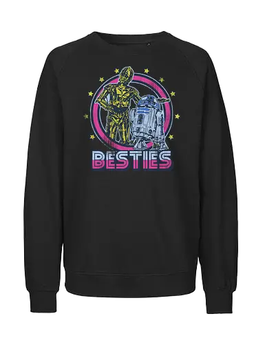 Retro Roboter Besties – Bestes Duo der Galaxis - roboter besties kunst, retro roboter duo, galaxis freunde design, vintage roboter druck, sci-fi besties kunst, goldener roboter duo, roboter freundschaft retro, science fiction kunst, protokoll roboter design, astromech roboter kunst, besties galaxis druck, sci-fi vintage abzeichen, ikonisches roboter duo, Space Opera, retro weltraum freunde, bunte roboter kunst - Fairtrade Sweatshirt