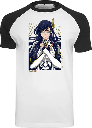 Majestätische Walküre – Himmlische Kriegerin Premium - walküre premium kunst, Brunhilde, Record of Ragnarok, Shuumatsu no Valkyrie, himmlische kriegerin design, anime walküre druck, blaue goldene kriegerin kunst, nordische mythologie anime, mystische kriegerin design, blauhaarige walküre kunst, weißer rüstung kriegerin, starke weibliche anime kunst, epische kriegerin design, goldene walküre druck, mystische kriegerin kunst, elegante anime kriegerin, premium walküre druck, himmlische kriegerin vintage - Raglan T-Shirt