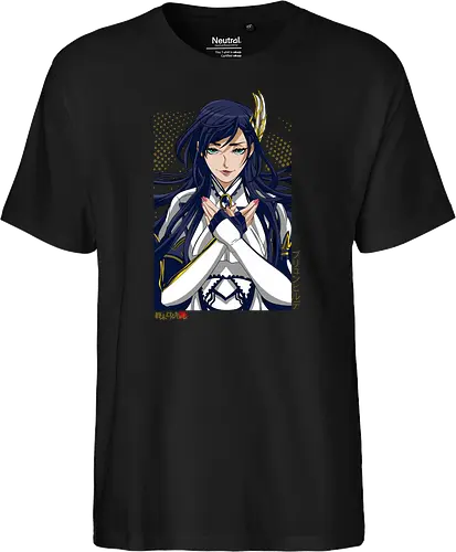 Majestätische Walküre – Himmlische Kriegerin Premium - walküre premium kunst, Brunhilde, Record of Ragnarok, Shuumatsu no Valkyrie, himmlische kriegerin design, anime walküre druck, blaue goldene kriegerin kunst, nordische mythologie anime, mystische kriegerin design, blauhaarige walküre kunst, weißer rüstung kriegerin, starke weibliche anime kunst, epische kriegerin design, goldene walküre druck, mystische kriegerin kunst, elegante anime kriegerin, premium walküre druck, himmlische kriegerin vintage - Fairtrade T-Shirt