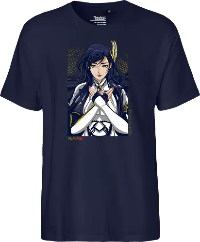Majestätische Walküre – Himmlische Kriegerin Premium - walküre premium kunst, Brunhilde, Record of Ragnarok, Shuumatsu no Valkyrie, himmlische kriegerin design, anime walküre druck, blaue goldene kriegerin kunst, nordische mythologie anime, mystische kriegerin design, blauhaarige walküre kunst, weißer rüstung kriegerin, starke weibliche anime kunst, epische kriegerin design, goldene walküre druck, mystische kriegerin kunst, elegante anime kriegerin, premium walküre druck, himmlische kriegerin vintage - Fairtrade T-Shirt