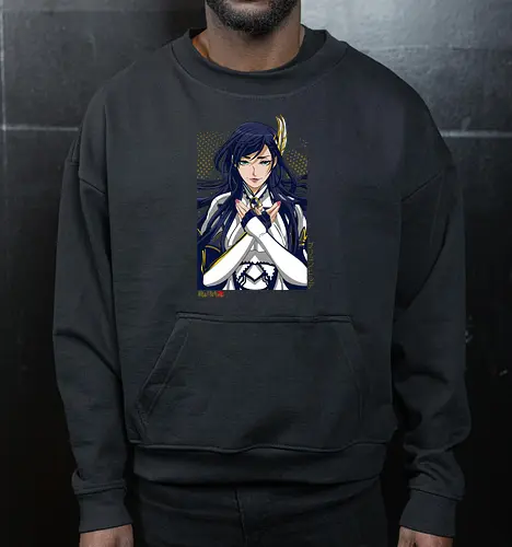 Majestätische Walküre – Himmlische Kriegerin Premium - walküre premium kunst, Brunhilde, Record of Ragnarok, Shuumatsu no Valkyrie, himmlische kriegerin design, anime walküre druck, blaue goldene kriegerin kunst, nordische mythologie anime, mystische kriegerin design, blauhaarige walküre kunst, weißer rüstung kriegerin, starke weibliche anime kunst, epische kriegerin design, goldene walküre druck, mystische kriegerin kunst, elegante anime kriegerin, premium walküre druck, himmlische kriegerin vintage - Cropped Sweatshirt