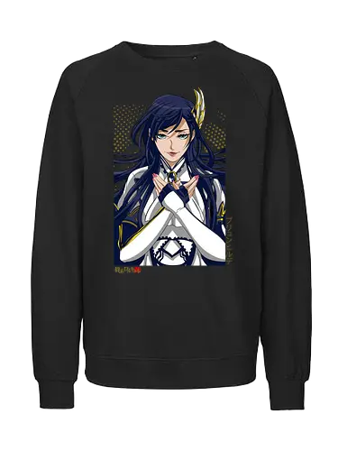 Majestätische Walküre – Himmlische Kriegerin Premium - walküre premium kunst, Brunhilde, Record of Ragnarok, Shuumatsu no Valkyrie, himmlische kriegerin design, anime walküre druck, blaue goldene kriegerin kunst, nordische mythologie anime, mystische kriegerin design, blauhaarige walküre kunst, weißer rüstung kriegerin, starke weibliche anime kunst, epische kriegerin design, goldene walküre druck, mystische kriegerin kunst, elegante anime kriegerin, premium walküre druck, himmlische kriegerin vintage - Fairtrade Sweatshirt