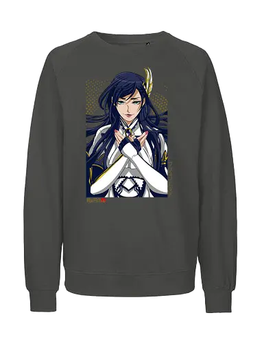 Majestätische Walküre – Himmlische Kriegerin Premium - walküre premium kunst, Brunhilde, Record of Ragnarok, Shuumatsu no Valkyrie, himmlische kriegerin design, anime walküre druck, blaue goldene kriegerin kunst, nordische mythologie anime, mystische kriegerin design, blauhaarige walküre kunst, weißer rüstung kriegerin, starke weibliche anime kunst, epische kriegerin design, goldene walküre druck, mystische kriegerin kunst, elegante anime kriegerin, premium walküre druck, himmlische kriegerin vintage - Fairtrade Sweatshirt