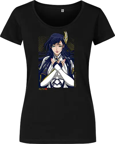 Majestätische Walküre – Himmlische Kriegerin Premium - walküre premium kunst, Brunhilde, Record of Ragnarok, Shuumatsu no Valkyrie, himmlische kriegerin design, anime walküre druck, blaue goldene kriegerin kunst, nordische mythologie anime, mystische kriegerin design, blauhaarige walküre kunst, weißer rüstung kriegerin, starke weibliche anime kunst, epische kriegerin design, goldene walküre druck, mystische kriegerin kunst, elegante anime kriegerin, premium walküre druck, himmlische kriegerin vintage - Damen T-Shirt