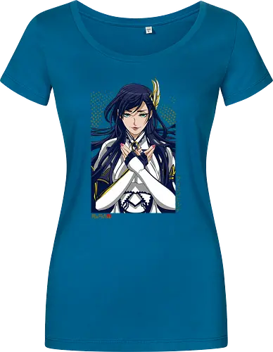 Majestätische Walküre – Himmlische Kriegerin Premium - walküre premium kunst, Brunhilde, Record of Ragnarok, Shuumatsu no Valkyrie, himmlische kriegerin design, anime walküre druck, blaue goldene kriegerin kunst, nordische mythologie anime, mystische kriegerin design, blauhaarige walküre kunst, weißer rüstung kriegerin, starke weibliche anime kunst, epische kriegerin design, goldene walküre druck, mystische kriegerin kunst, elegante anime kriegerin, premium walküre druck, himmlische kriegerin vintage - Damen T-Shirt