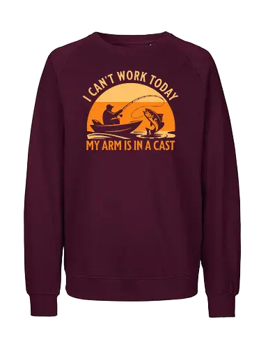 Ich Kann Heute Nicht Arbeiten, Mein Arm Ist Im Gips – Lustiges Angler T-Shirt - Angeln, Angler Shirt, lustiges Angler T-Shirt, Angeln Geschenk, Fischer Geschenk, Angel Humor, lustiger Spruch, Angel Spruch, Sportfischen, Hobbyangler, Angelurlaub, Bootsangeln, Seeangeln, Flussangeln, Barschangeln, Hechtangeln, Forellenangeln, Angelzubehör, Angelrute, Angelrolle, Fischfang, Fischer Kleidung, Outdoor Shirt, Naturfreund, Freizeitangler, Angel Fan, Angelmotiv, Vintage Angeln, Retro Angeln, Sonnenuntergang Design, Papa Angler, Opa Angler, Geschenk für Angler, Geburtstag Angler, Vatertag Geschenk, Weihnachtsgeschenk Angler, Angler Leben, Angel Leidenschaft, Petrijünger, Fischerei, Angelboot, Angeltrip, Angler Humor, Arbeit Witz, lustiges Geschenk, Angel Outfit, Männer T-Shirt, Fischer Motiv, Angeln macht glücklich. - Fairtrade Sweatshirt