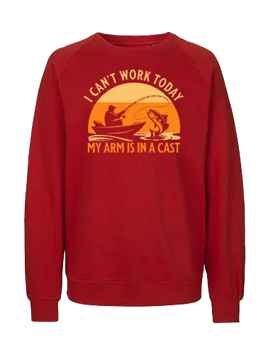 Ich Kann Heute Nicht Arbeiten, Mein Arm Ist Im Gips – Lustiges Angler T-Shirt - Angeln, Angler Shirt, lustiges Angler T-Shirt, Angeln Geschenk, Fischer Geschenk, Angel Humor, lustiger Spruch, Angel Spruch, Sportfischen, Hobbyangler, Angelurlaub, Bootsangeln, Seeangeln, Flussangeln, Barschangeln, Hechtangeln, Forellenangeln, Angelzubehör, Angelrute, Angelrolle, Fischfang, Fischer Kleidung, Outdoor Shirt, Naturfreund, Freizeitangler, Angel Fan, Angelmotiv, Vintage Angeln, Retro Angeln, Sonnenuntergang Design, Papa Angler, Opa Angler, Geschenk für Angler, Geburtstag Angler, Vatertag Geschenk, Weihnachtsgeschenk Angler, Angler Leben, Angel Leidenschaft, Petrijünger, Fischerei, Angelboot, Angeltrip, Angler Humor, Arbeit Witz, lustiges Geschenk, Angel Outfit, Männer T-Shirt, Fischer Motiv, Angeln macht glücklich. - Fairtrade Sweatshirt