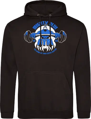 Blauer Superheld Fitnessstudio Vintage 1994 Muskel Cartoon Retro