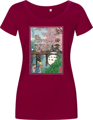 Castles and cherry blossoms with my neighbor - anime, manga, japan, japanese art, my neighbor, otaku, miyazaki - Damen T-Shirt
