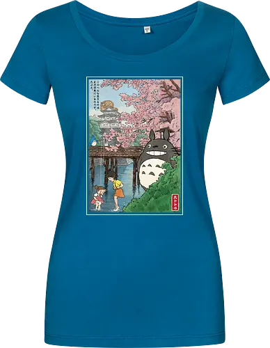 Castles and cherry blossoms with my neighbor - anime, manga, japan, japanese art, my neighbor, otaku, miyazaki - Damen T-Shirt