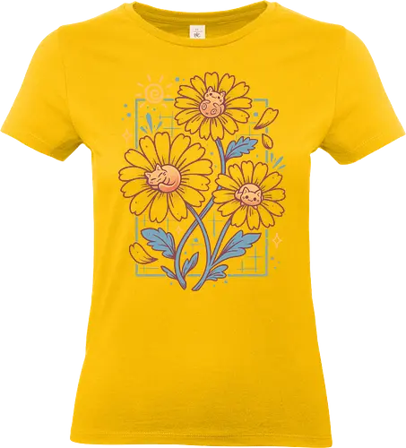 Lazy Daisy Cats - cat lover, kittens, summer vibes, spring, daisy flower, floral, nature, cottagecore, kawaii, cozy, botanical, garden, flowers, cute animals - Standard T-Shirt (Frauen)