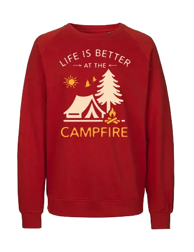 Am Lagerfeuer Ist Das Leben Besser – Camping Outdoor Abenteuer Design - Lagerfeuer, Camping, Camper, Zelt, Outdoor, Natur, Wald, Abenteuer, Wandern, Campen, Vanlife, Wohnmobil, Campingplatz, Trekking, Wildnis, Berge, Reise, Urlaub, Freizeit, Naturfreund, Outdoor Leben, Bonfire, Waldliebe, Campfire, Abenteuerlust, Camping Geschenk, Zelten, Nationalpark, Outdoor Fan, Campingliebhaber - Fairtrade Sweatshirt