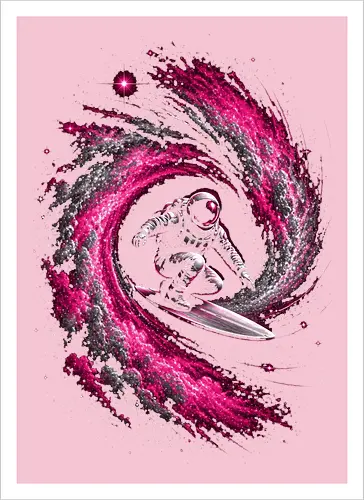 Astronaut Surfing a Cosmic Wave Pink