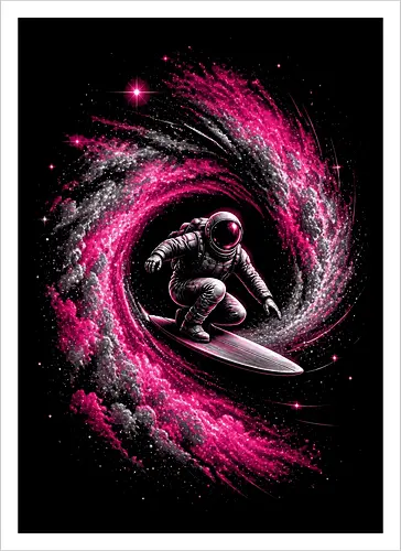 Astronaut Surfing a Cosmic Wave Pink