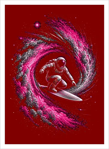 Astronaut Surfing a Cosmic Wave Pink