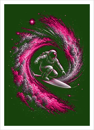 Astronaut Surfing a Cosmic Wave Pink