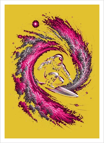 Astronaut Surfing a Cosmic Wave Pink