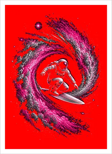 Astronaut Surfing a Cosmic Wave Pink