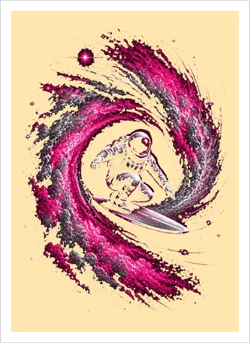 Astronaut Surfing a Cosmic Wave Pink