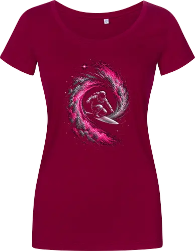 Astronaut Surfing a Cosmic Wave Pink