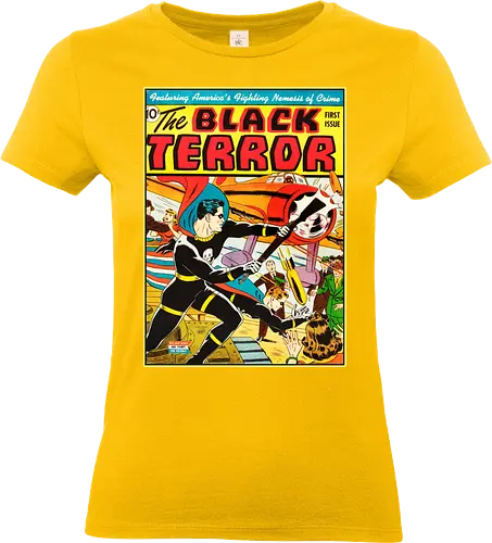 Black Terror #1 – Amerikas kämpfender Erzfeind des Verbrechens ist da - Vintage-Superhelden-T-Shirt aus dem Zweiten Weltkrieg, Golden-Age-Helden-T-Shirt, Superhelden-Kleidung mit Totenkopfkostüm, Kriegszeit-Comic-T-Shirt, Superhelden-T-Shirt im Stil der 1940er Jahre, Vintage-Kleidung mit Kriegsheldenmotiv, Retro-Comic-Cover-T-Shirt, Patriotisches Helden-T-Shirt, Vintage-Kleidung aus der Zeit des Zweiten Weltkriegs, T-Shirt mit Comic-Kunst der Golden Age, Helden-T-Shirt mit Totenkopf-und-Knochen-Motiv, Vintage-Kleidung mit Actionheldenmotiv, Superhelden-T-Shirt aus der Kriegszeit, Retro-Kriegshelden-T-Shirt, Klassische Golden-Age-Kleidung - Standard T-Shirt (Frauen)