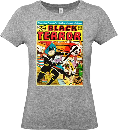 Black Terror #1 – Amerikas kämpfender Erzfeind des Verbrechens ist da - Vintage-Superhelden-T-Shirt aus dem Zweiten Weltkrieg, Golden-Age-Helden-T-Shirt, Superhelden-Kleidung mit Totenkopfkostüm, Kriegszeit-Comic-T-Shirt, Superhelden-T-Shirt im Stil der 1940er Jahre, Vintage-Kleidung mit Kriegsheldenmotiv, Retro-Comic-Cover-T-Shirt, Patriotisches Helden-T-Shirt, Vintage-Kleidung aus der Zeit des Zweiten Weltkriegs, T-Shirt mit Comic-Kunst der Golden Age, Helden-T-Shirt mit Totenkopf-und-Knochen-Motiv, Vintage-Kleidung mit Actionheldenmotiv, Superhelden-T-Shirt aus der Kriegszeit, Retro-Kriegshelden-T-Shirt, Klassische Golden-Age-Kleidung - Standard T-Shirt (Frauen)