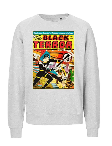 Black Terror #1 – Amerikas kämpfender Erzfeind des Verbrechens ist da - Vintage-Superhelden-T-Shirt aus dem Zweiten Weltkrieg, Golden-Age-Helden-T-Shirt, Superhelden-Kleidung mit Totenkopfkostüm, Kriegszeit-Comic-T-Shirt, Superhelden-T-Shirt im Stil der 1940er Jahre, Vintage-Kleidung mit Kriegsheldenmotiv, Retro-Comic-Cover-T-Shirt, Patriotisches Helden-T-Shirt, Vintage-Kleidung aus der Zeit des Zweiten Weltkriegs, T-Shirt mit Comic-Kunst der Golden Age, Helden-T-Shirt mit Totenkopf-und-Knochen-Motiv, Vintage-Kleidung mit Actionheldenmotiv, Superhelden-T-Shirt aus der Kriegszeit, Retro-Kriegshelden-T-Shirt, Klassische Golden-Age-Kleidung - Fairtrade Sweatshirt