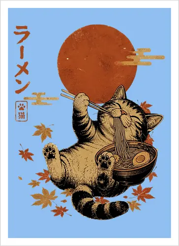 Japanische Ramen Katze Ukiyoe Vintage Kunst