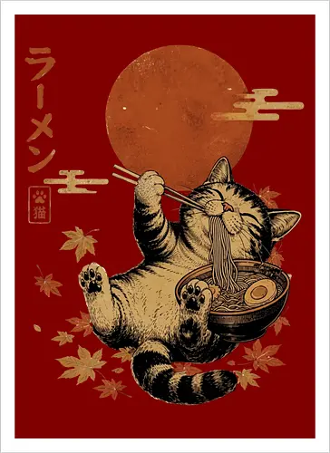 Japanische Ramen Katze Ukiyoe Vintage Kunst