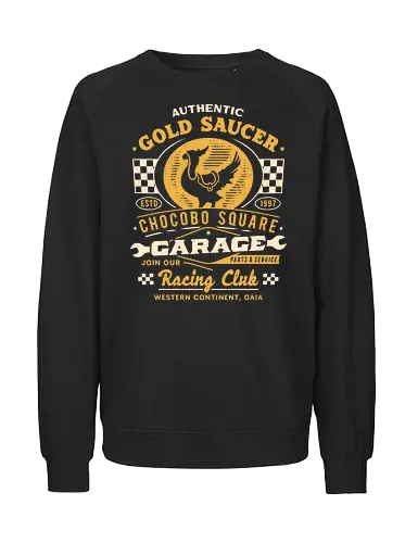 Gold Saucer Garage Vintage - fantasy 7, fantasy vii rebirth, tifa lockhart, fantasy xvi, Kupo, Kweh, avalanche, midgar, final xiv, ff14, Cloud, Villain, video game, fat chocobo, gold saucer - Fairtrade Sweatshirt
