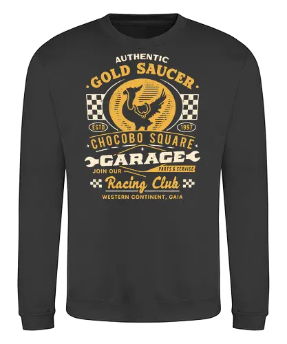 Gold Saucer Garage Vintage - fantasy 7, fantasy vii rebirth, tifa lockhart, fantasy xvi, Kupo, Kweh, avalanche, midgar, final xiv, ff14, Cloud, Villain, video game, fat chocobo, gold saucer - Sweatshirt