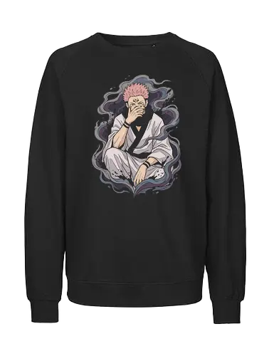 Cursed Demon Vessel - Dark Anime Aesthetic - dark anime, anime villain, cursed spirit, demon king, pink hair anime, anime aesthetic, face tattoos, dark aura, shonen, japanese streetwear, manga aesthetic, malevolent, evil spirit, dark magic, anime boy, edgy anime, yokai, traditional japanese, occult, fantasy anime - Fairtrade Sweatshirt