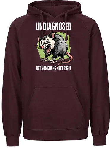 Undiagnosed Opossum - undiagnosed, adhd, anxiety, anxious, depression, introvert, meme, mental health, mental illness, neurodivergent, opossum, possum, screaming, silly, undiagnosed but something aint right - Fairtrade Hoodie
