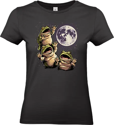 Frogs Howling At The Moon - howling at the moon, amphibian, animal, celestial, frog meme, froggy, frogs, howling, moon, moonlight, night sky, space, stars, surrealism, swamp - Standard T-Shirt (Frauen)