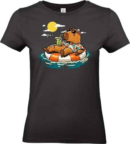 Summer Capybara - capybara, animal, beach, chill, chillin, good time, good vibes, holiday, relaxing, rodent, summer, travel, trip, vacation, vibes - Standard T-Shirt (Frauen)
