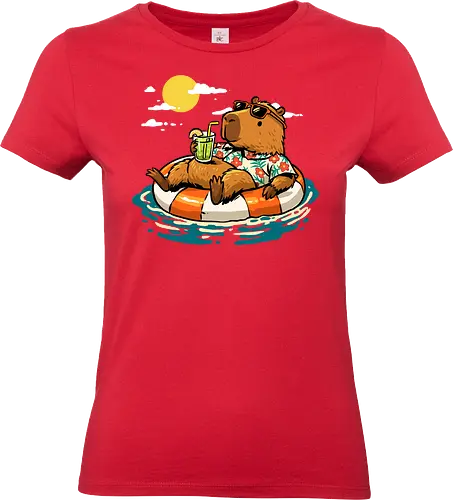 Summer Capybara - capybara, animal, beach, chill, chillin, good time, good vibes, holiday, relaxing, rodent, summer, travel, trip, vacation, vibes - Standard T-Shirt (Frauen)