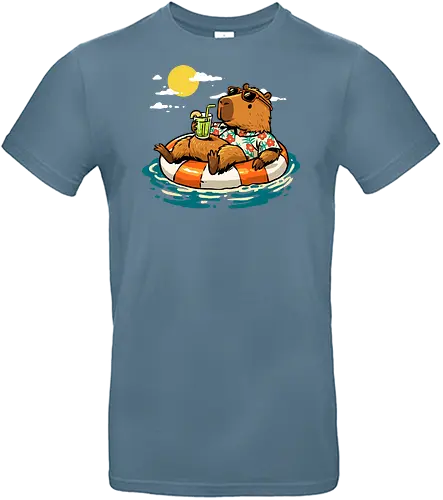 Summer Capybara - capybara, animal, beach, chill, chillin, good time, good vibes, holiday, relaxing, rodent, summer, travel, trip, vacation, vibes - Standard T-Shirt
