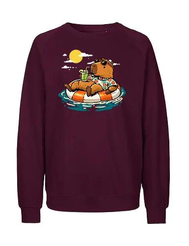 Summer Capybara - capybara, animal, beach, chill, chillin, good time, good vibes, holiday, relaxing, rodent, summer, travel, trip, vacation, vibes - Fairtrade Sweatshirt