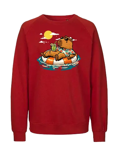 Summer Capybara - capybara, animal, beach, chill, chillin, good time, good vibes, holiday, relaxing, rodent, summer, travel, trip, vacation, vibes - Fairtrade Sweatshirt