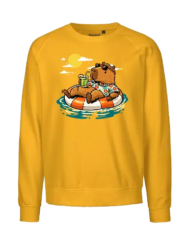 Summer Capybara - capybara, animal, beach, chill, chillin, good time, good vibes, holiday, relaxing, rodent, summer, travel, trip, vacation, vibes - Fairtrade Sweatshirt