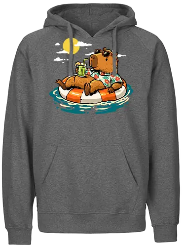 Summer Capybara - capybara, animal, beach, chill, chillin, good time, good vibes, holiday, relaxing, rodent, summer, travel, trip, vacation, vibes - Fairtrade Hoodie