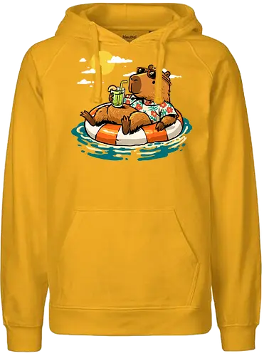 Summer Capybara - capybara, animal, beach, chill, chillin, good time, good vibes, holiday, relaxing, rodent, summer, travel, trip, vacation, vibes - Fairtrade Hoodie