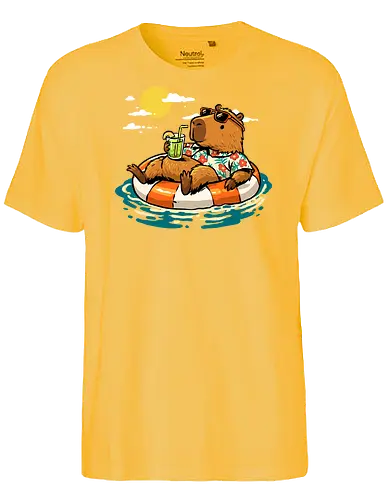 Summer Capybara - capybara, animal, beach, chill, chillin, good time, good vibes, holiday, relaxing, rodent, summer, travel, trip, vacation, vibes - Fairtrade T-Shirt