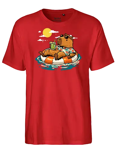 Summer Capybara - capybara, animal, beach, chill, chillin, good time, good vibes, holiday, relaxing, rodent, summer, travel, trip, vacation, vibes - Fairtrade T-Shirt